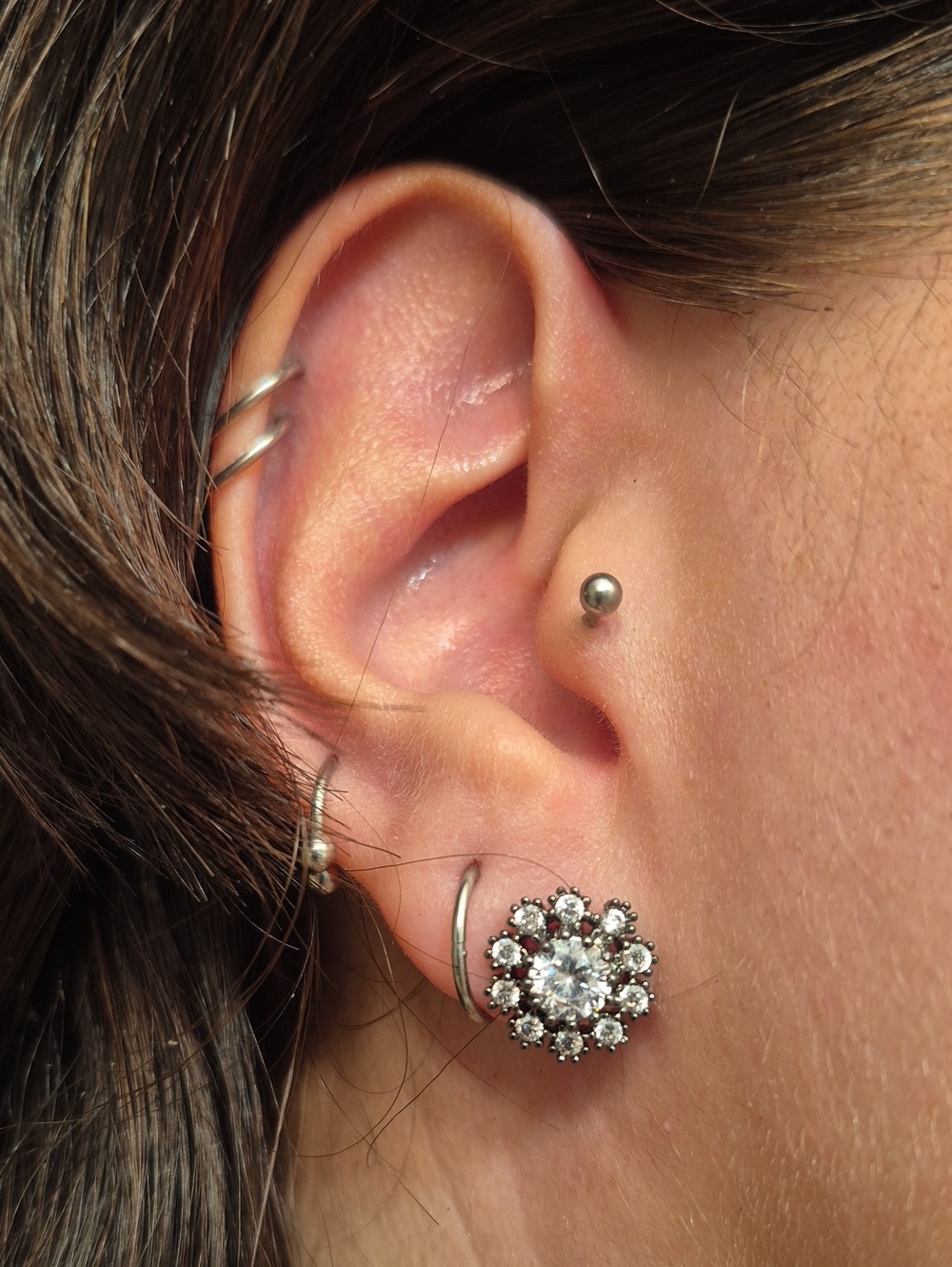 Black Rhodium Floral Cluster Stud Earrings with Strass Accent
